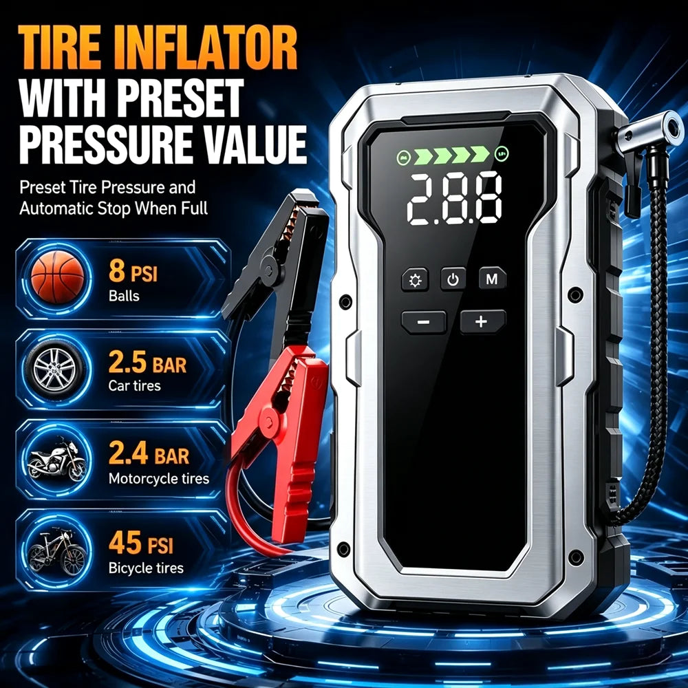 All-in-One Jump Starter & Air Compressor – 15000A Peak, 350 PSI