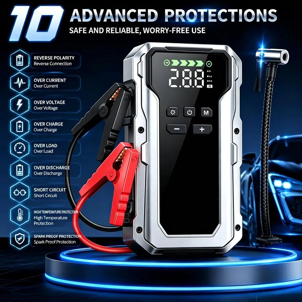 All-in-One Jump Starter & Air Compressor – 15000A Peak, 350 PSI