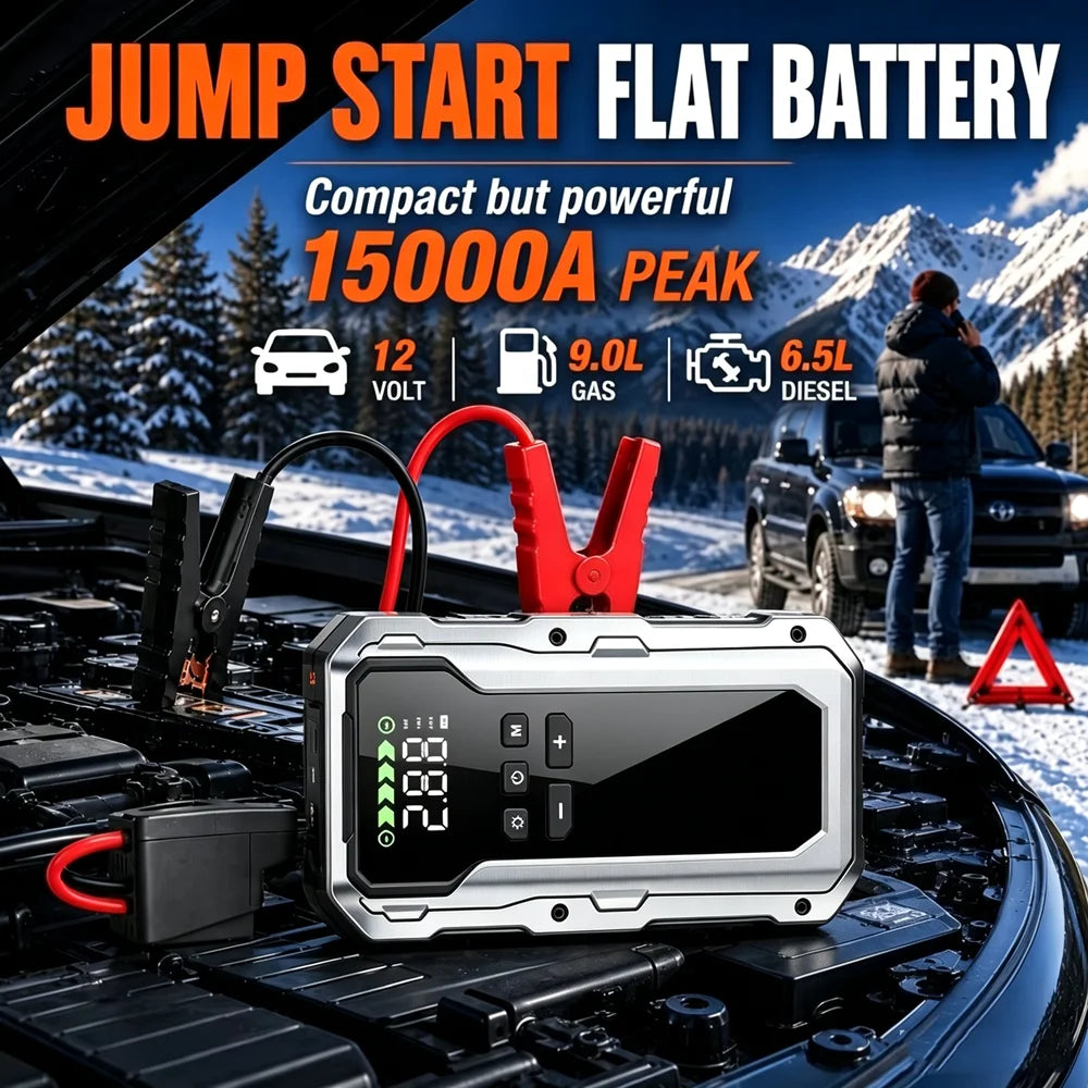 All-in-One Jump Starter & Air Compressor – 15000A Peak, 350 PSI