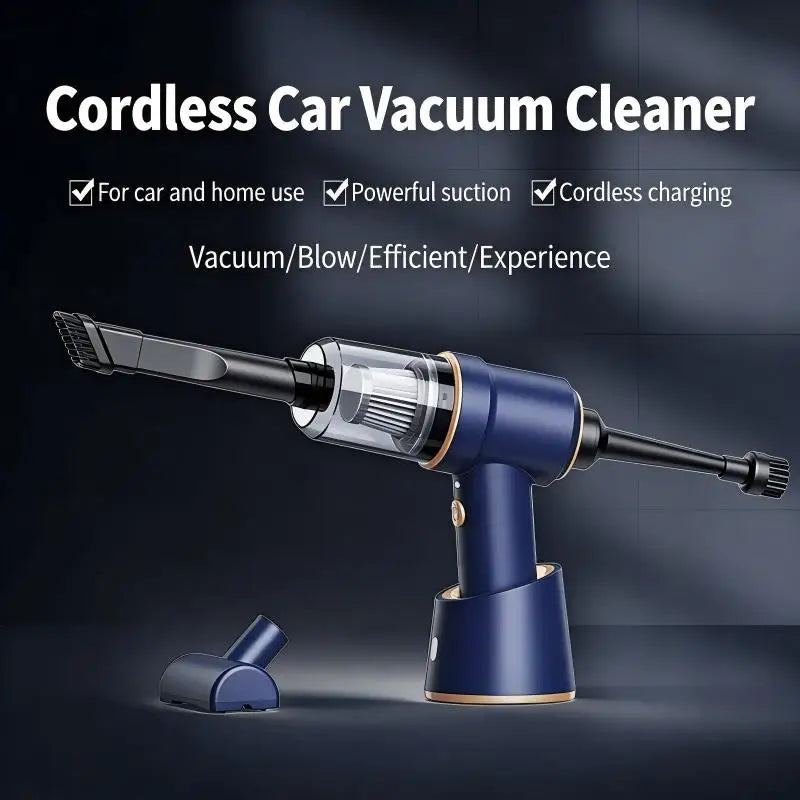 Portable Cordless Car Vacuum Cleaner – 5 Nozzles, USB Charging, 30-Min Runtime