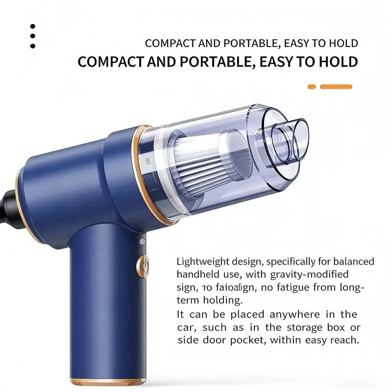 Portable Cordless Car Vacuum Cleaner – 5 Nozzles, USB Charging, 30-Min Runtime
