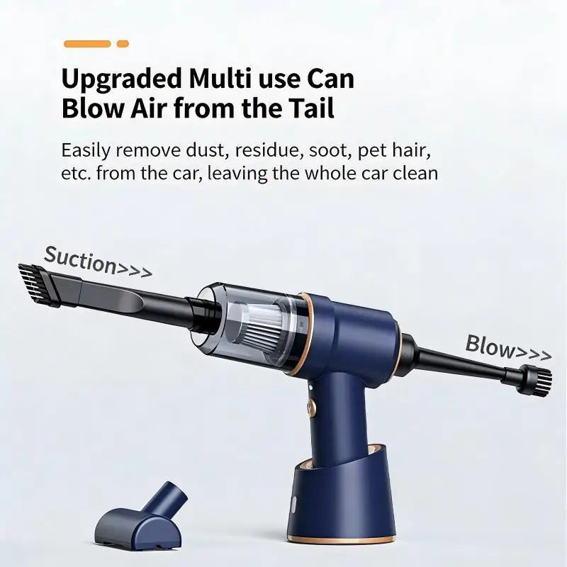 Portable Cordless Car Vacuum Cleaner – 5 Nozzles, USB Charging, 30-Min Runtime