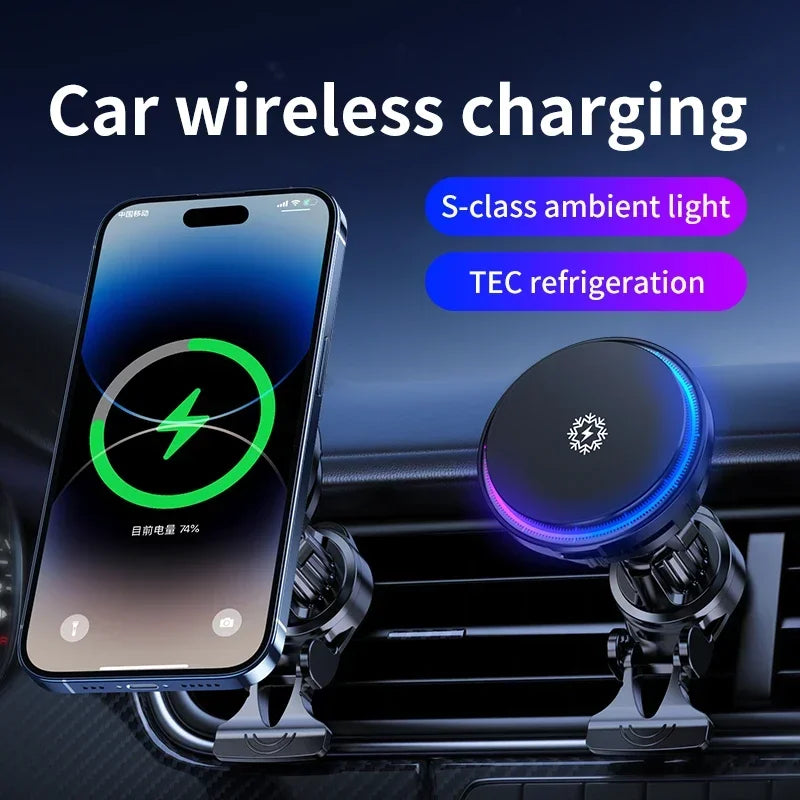 Magnetic Wireless Car Charger with Ice Cooling — Fast Charging MagSafe Mount for iPhone 12-16