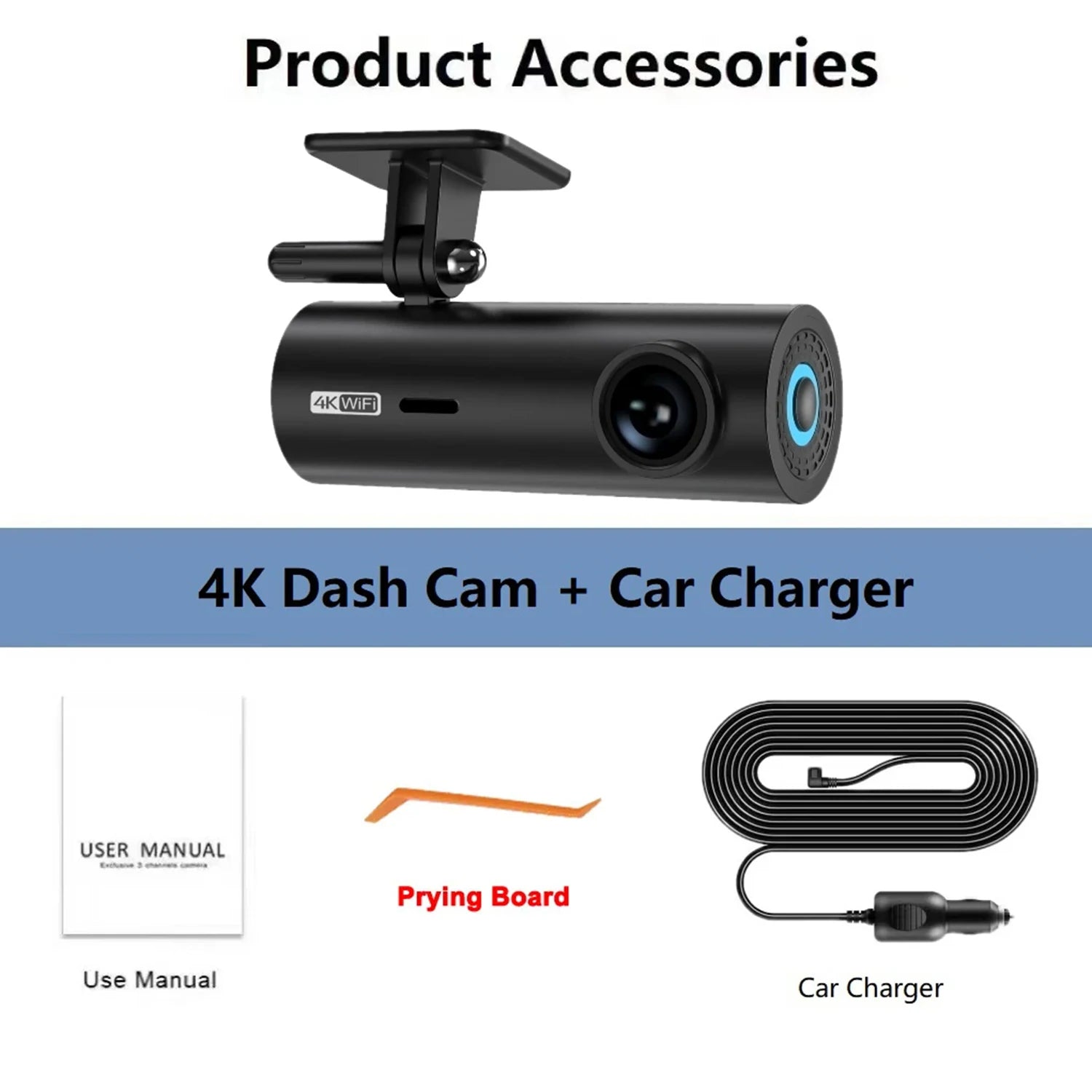 4K Dash Cam – 3840×2160 Car DVR with WiFi, Night Vision & Front Camera