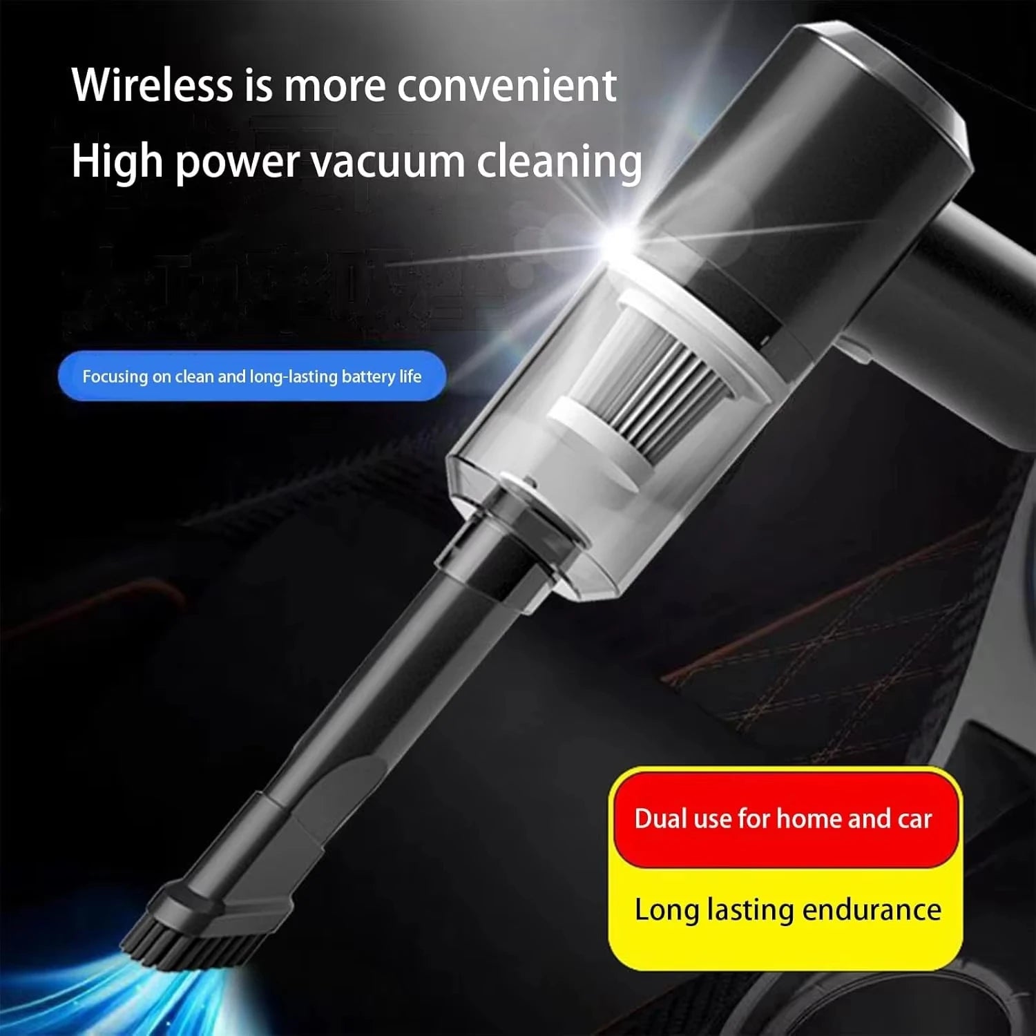 Handheld Cordless Vacuum Cleaner – 15,000 Pa 5-in-1 with HEPA Filter & 4 Nozzles