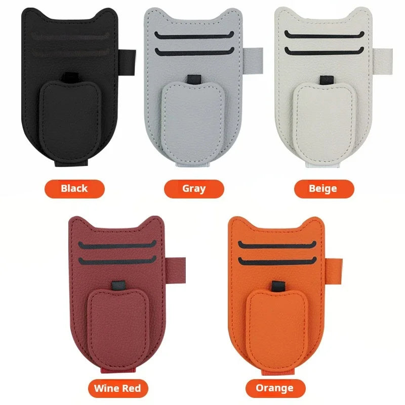 Magnetic Car Sun Visor Sunglasses Holder – PU Leather Glasses & Card Clip