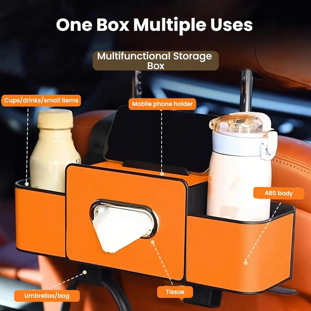 Car Back Seat Organizer with Tissue Holder & Hooks