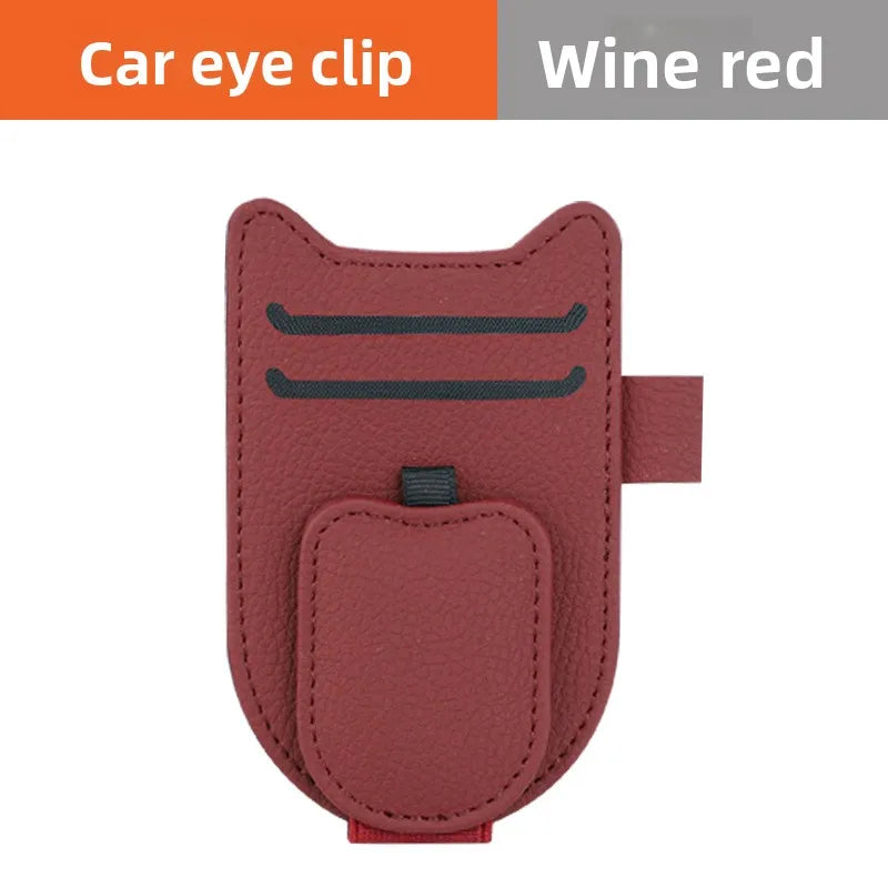 Magnetic Car Sun Visor Sunglasses Holder – PU Leather Glasses & Card Clip