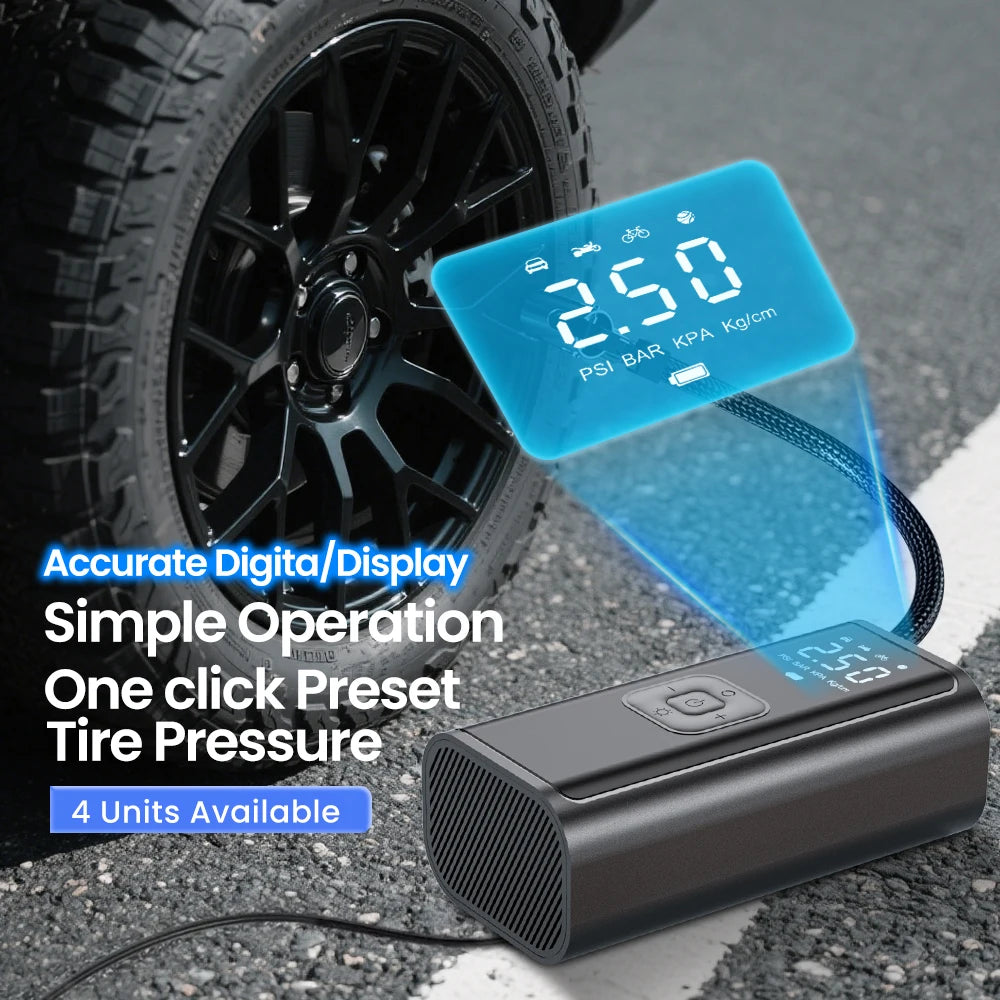 Portable Tire Inflator – 150 PSI Fast Air Compressor for Car, Bike & Motorcycle