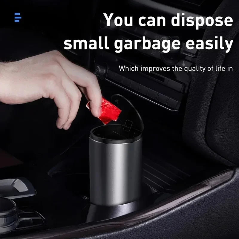 Car Trash Bin – 500mL Metal Alloy Garbage Can with Rolling Cover