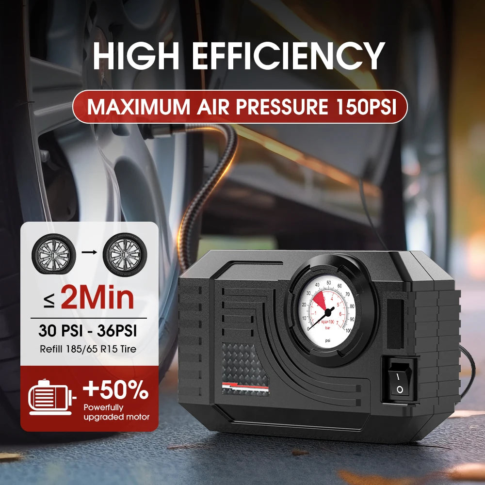 Mini Tire Inflator – 20L/Min High-Flow Electric Air Compressor for Car, Bike & Motorcycle