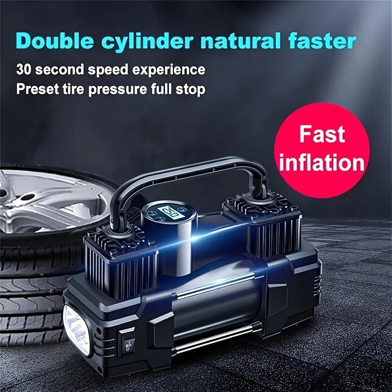 Portable 12V Tire Inflator — 150 PSI Dual Cylinder Air Compressor for Car, SUV & Van