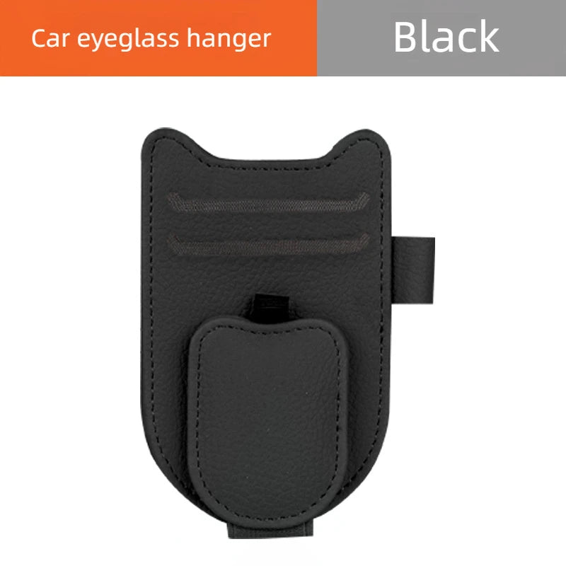 Magnetic Car Sun Visor Sunglasses Holder – PU Leather Glasses & Card Clip