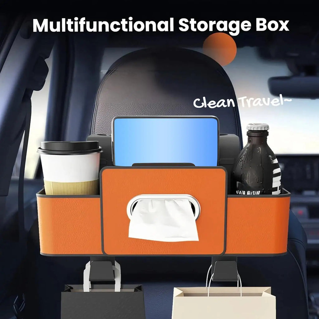 Car Back Seat Organizer with Tissue Holder & Hooks