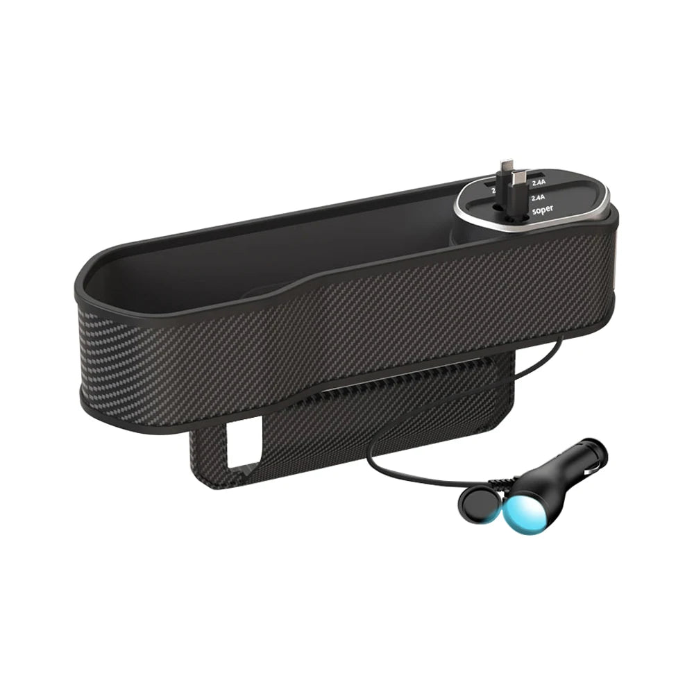 Car Seat Gap Organizer with Dual USB Charging Ports | Cup Holder & Storage