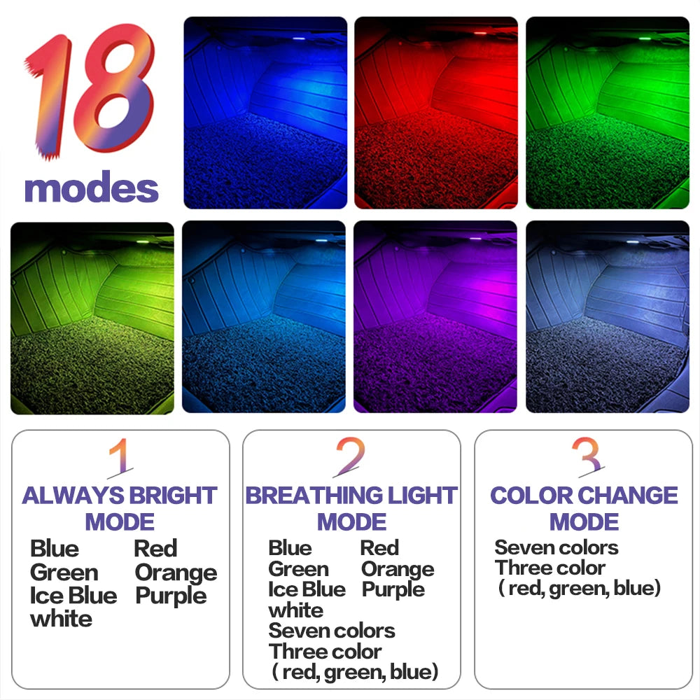 LED Car Footwell Atmosphere Light – 7 Colors, 18 Modes (2-Pack) for VW Models