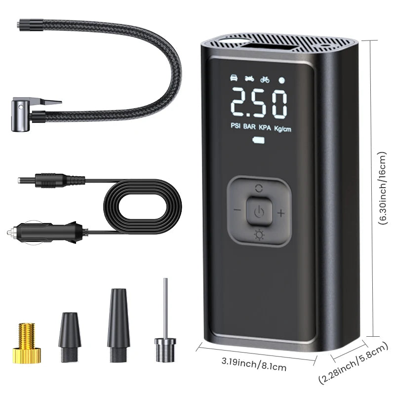 Portable Tire Inflator – 150 PSI Fast Air Compressor for Car, Bike & Motorcycle