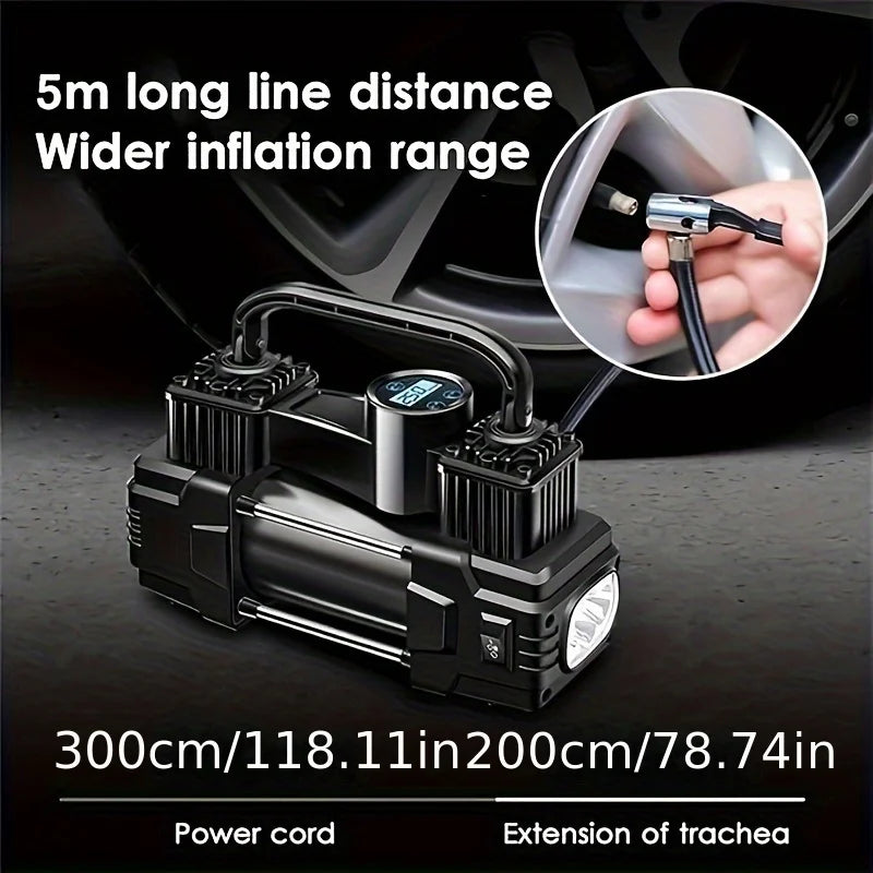 Portable 12V Tire Inflator — 150 PSI Dual Cylinder Air Compressor for Car, SUV & Van