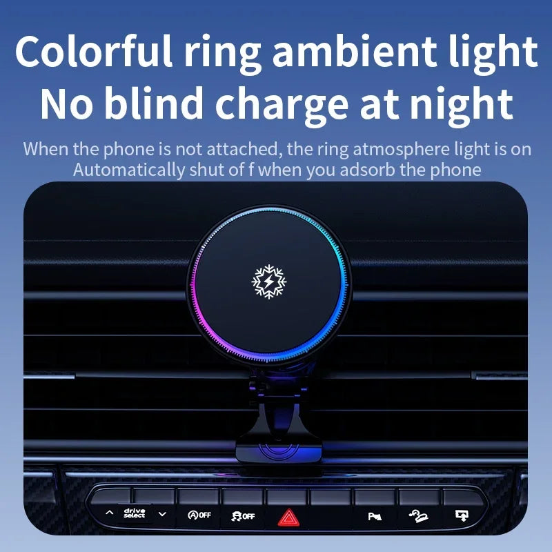 Magnetic Wireless Car Charger with Ice Cooling — Fast Charging MagSafe Mount for iPhone 12-16