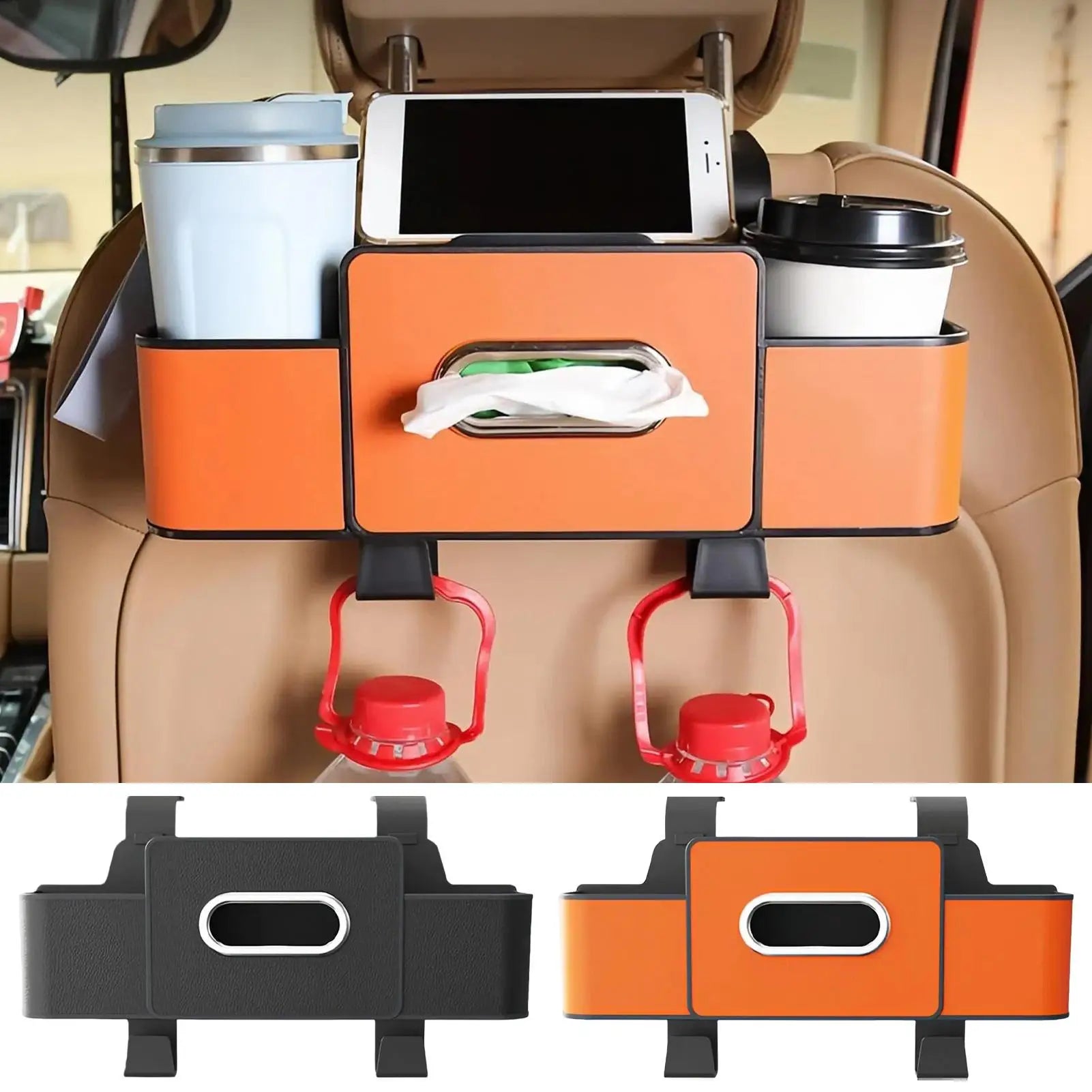 Car Back Seat Organizer with Tissue Holder & Hooks