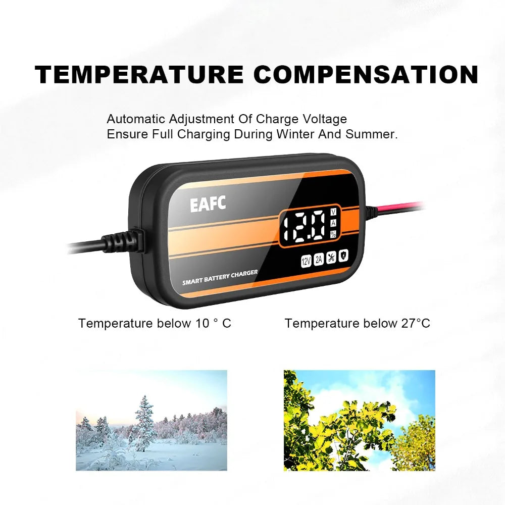 12V Smart Car Battery Charger | 2A Intelligent Digital Display | Cars, SUVs & Motorcycles