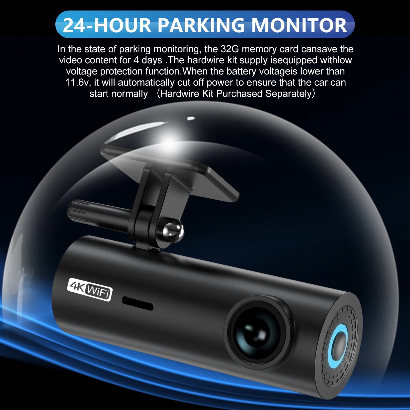 4K Dash Cam – 3840×2160 Car DVR with WiFi, Night Vision & Front Camera