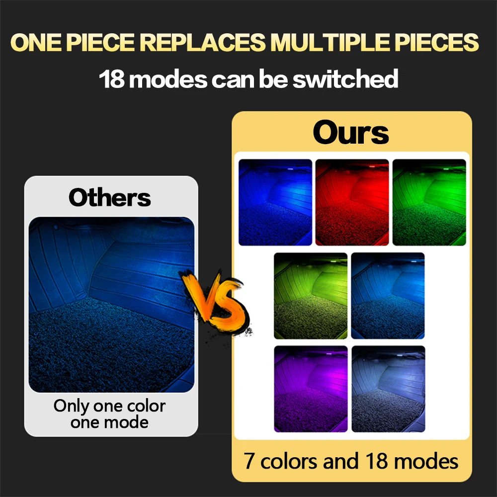 LED Car Footwell Atmosphere Light – 7 Colors, 18 Modes (2-Pack) for VW Models