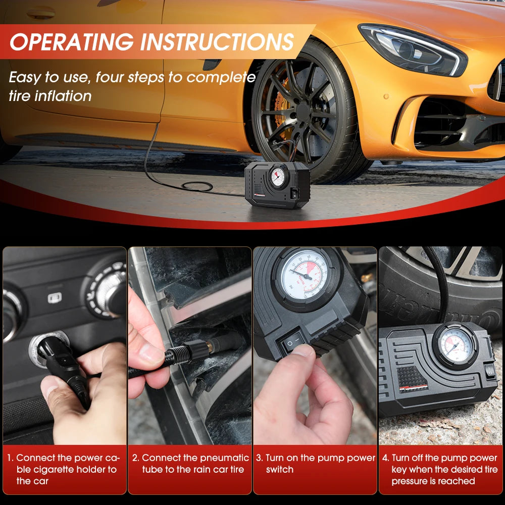 Mini Tire Inflator – 20L/Min High-Flow Electric Air Compressor for Car, Bike & Motorcycle