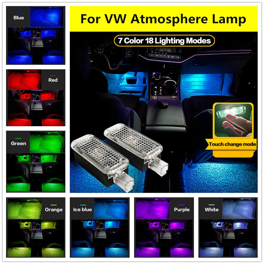 LED Car Footwell Atmosphere Light – 7 Colors, 18 Modes (2-Pack) for VW Models