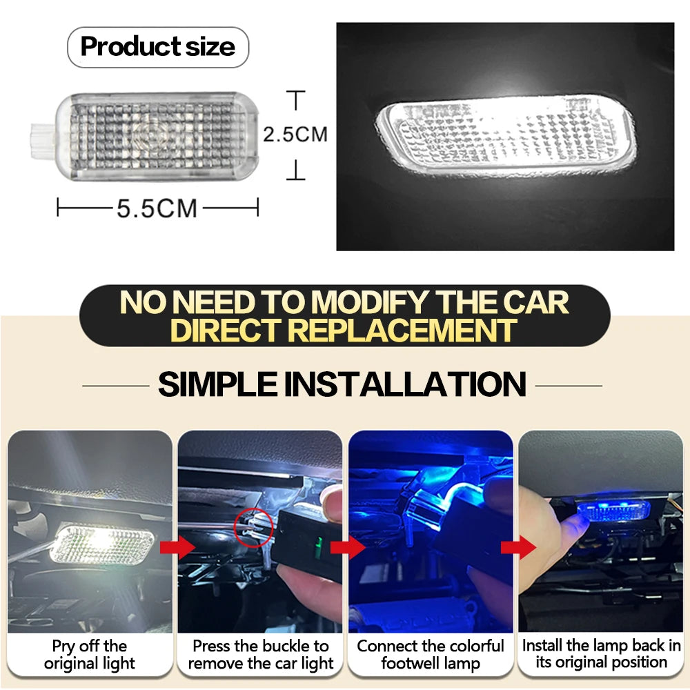LED Car Footwell Atmosphere Light – 7 Colors, 18 Modes (2-Pack) for VW Models