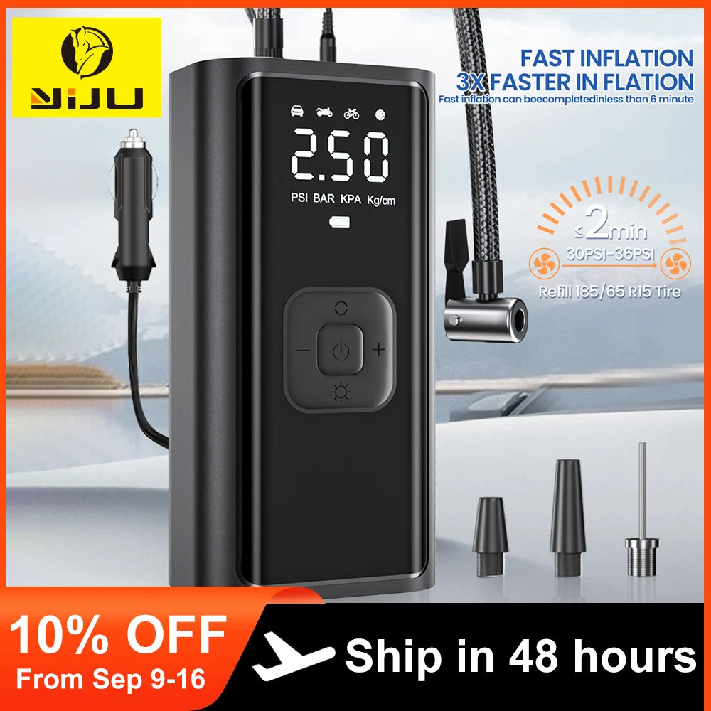 Portable Tire Inflator – 150 PSI Fast Air Compressor for Car, Bike & Motorcycle