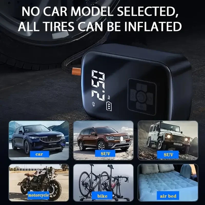 Wireless Car Air Compressor – 150 PSI 100W Portable Tire Inflator with LED & 5 Modes