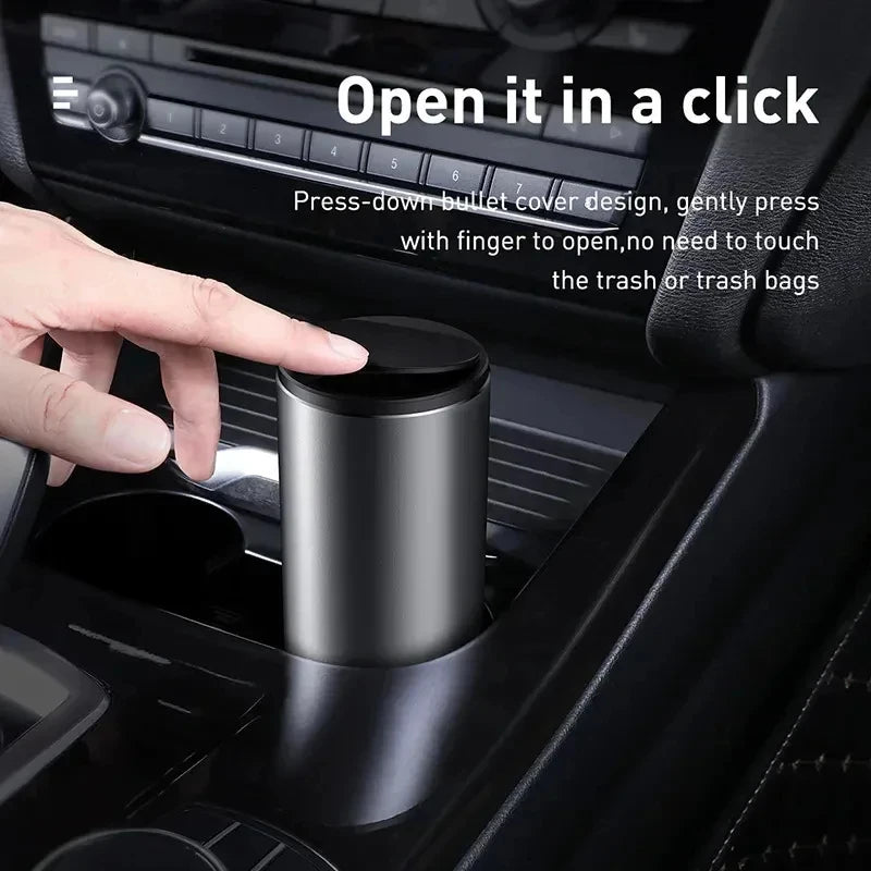 Car Trash Bin – 500mL Metal Alloy Garbage Can with Rolling Cover