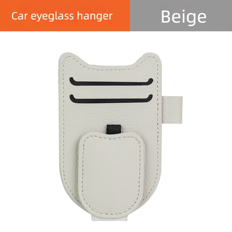 Magnetic Car Sun Visor Sunglasses Holder – PU Leather Glasses & Card Clip