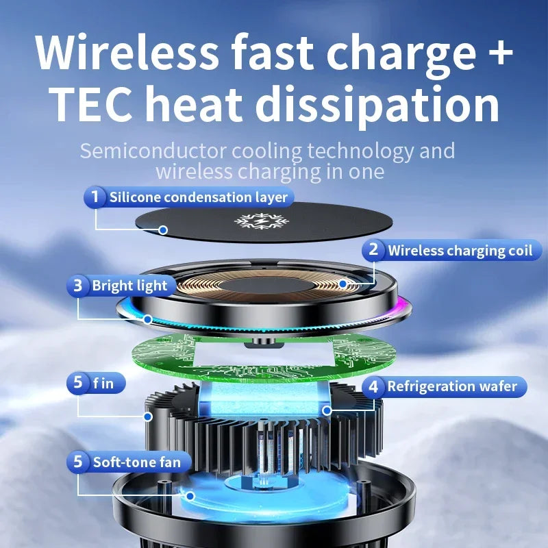Magnetic Wireless Car Charger with Ice Cooling — Fast Charging MagSafe Mount for iPhone 12-16