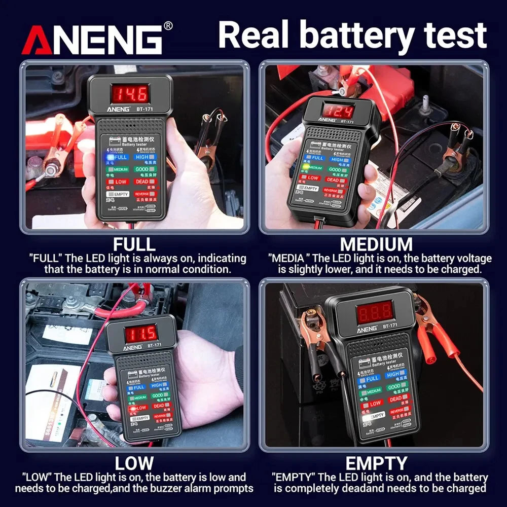 ANENG BT-171 12V Car Battery Tester with LED Display & Reverse Protection