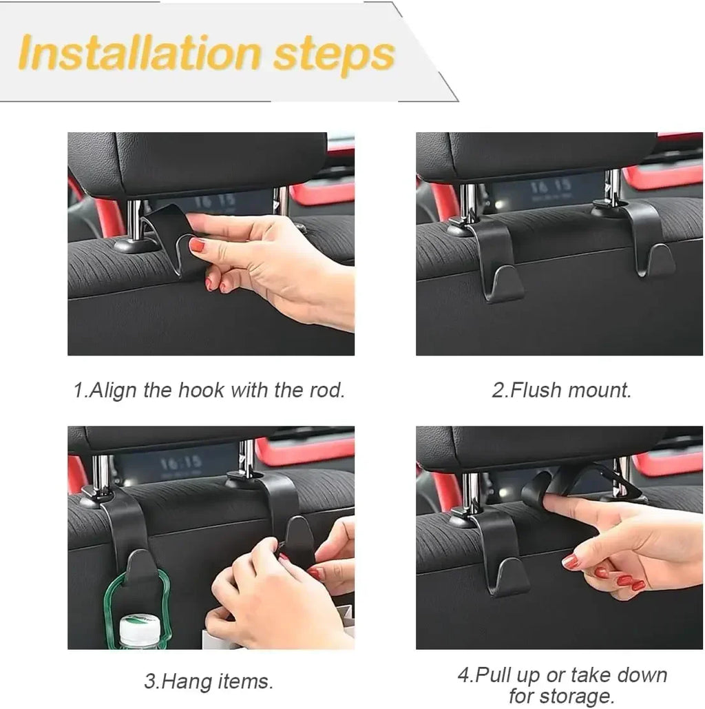 Car Headrest Hooks – Multi-Purpose Seat Back Hangers for Bags, Groceries & More