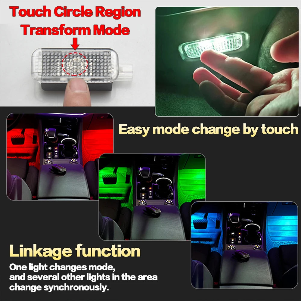 LED Car Footwell Atmosphere Light – 7 Colors, 18 Modes (2-Pack) for VW Models