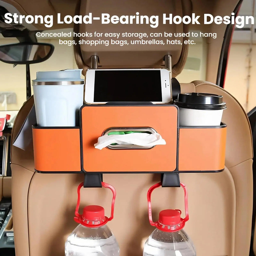 Car Back Seat Organizer with Tissue Holder & Hooks